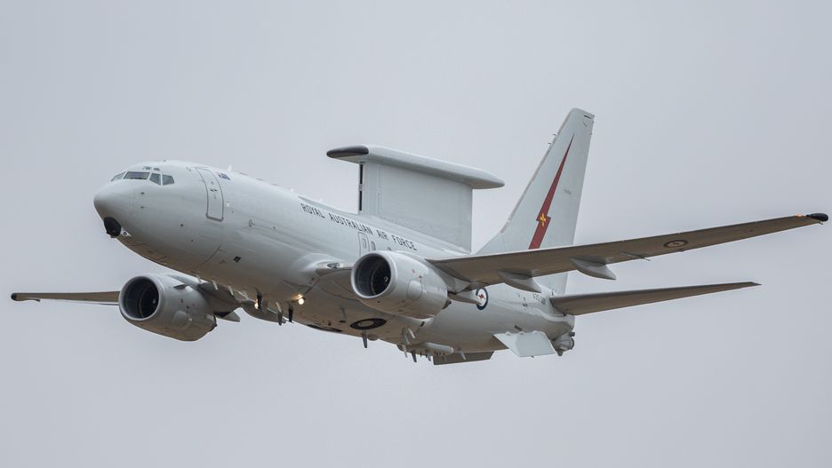 AVALON, AUSTRALIA - FEBRUARY 28: An RAAF E-7A Wedgetail flies on February 28, 2023 in Avalon, Australia. The 2023 Australian International Airshow & Aerospace and Defence Exposition (AVALON 2023) opened today. Organizers say there is a 14 percent increase over the 2019 event in exhibitors, and nearly 50 percent more industry, government, defence and scientific delegations. The show comes at a time of increasing military tension in both the Asia-Pacific and North Asia. (Photo by Asanka Ratnayake/Getty Images)