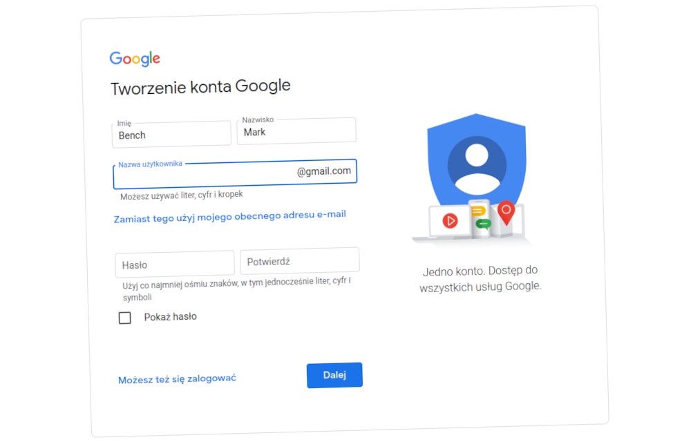 Google nowe konto