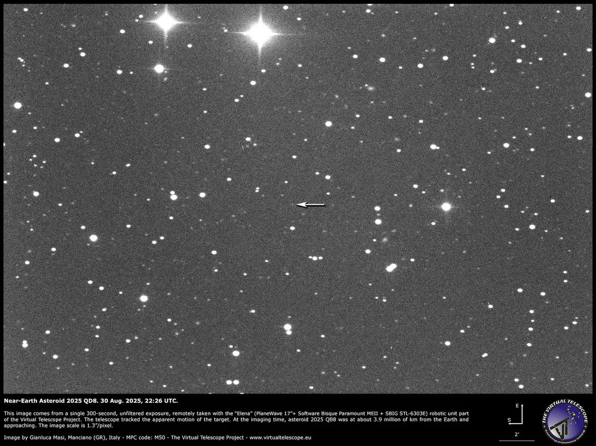 Asteroida 2025 QDB uchwycona przez The Virtual Telescope Project