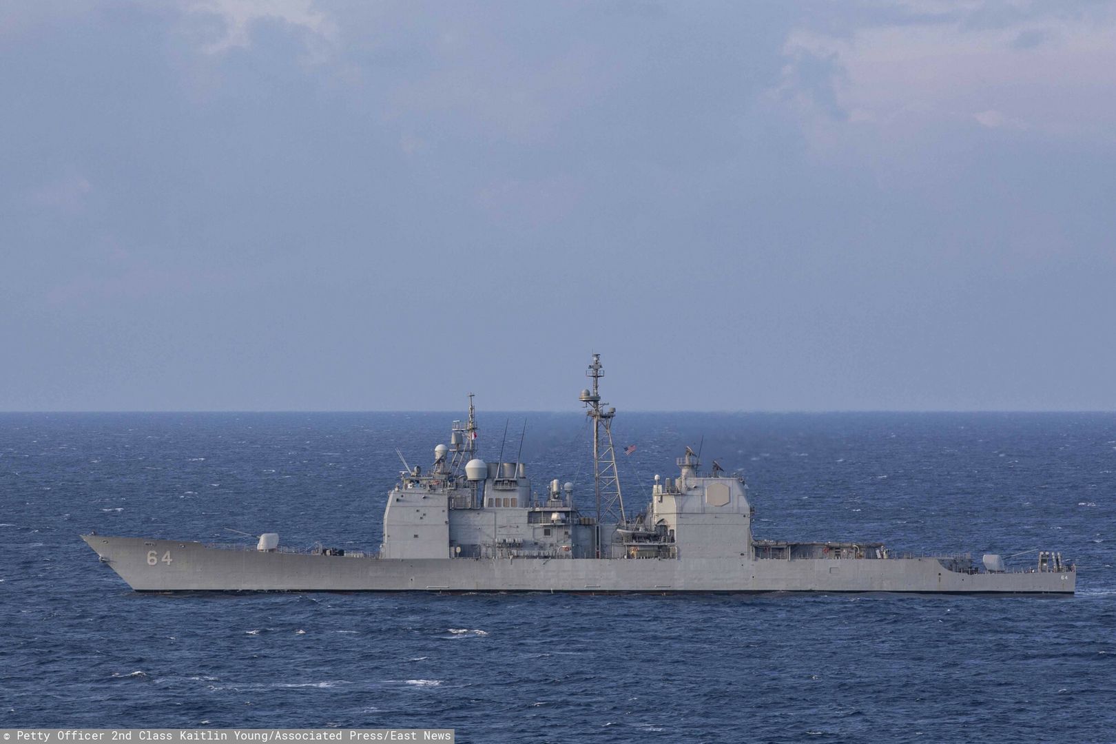 Temporary
The Ticonderoga-class guided-missile cruiser USS Gettysburg (CG 64) steams in the Mediterranean Sea, Dec. 15, 2025. (Kaitlin Young/U.S. Navy via AP)
Petty Officer 2nd Class Kaitlin Young