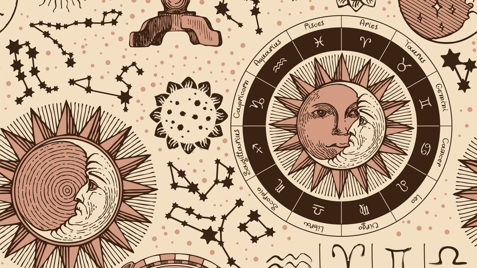 zodiac seamless pattern with sun, moon, starsSeamless pattern on the theme of horoscopes and zodiacs in vintage style. Hand-drawn vector background with sun, moon, stars, constellations and astrological signs on an old paper backdropseamless, pattern, abstract, zodiac, circle, horoscope, astrology, astronomy, sun, moon, constellation, star, Capricorn, Aquarius, Pisces, Aries, Taurus, Gemini, cancer, Leo, Virgo, Libra, Scorpio, Sagittarius, vector, background, wallpaper, wrapping, paper, fabric, design, graphic, print, retro, vintage, hand-drawn, old, esoteric, mystic, fortune telling, earth, galaxy, repeatable, calendar, drawing, zodiacal, prediction, astral, sign, solar