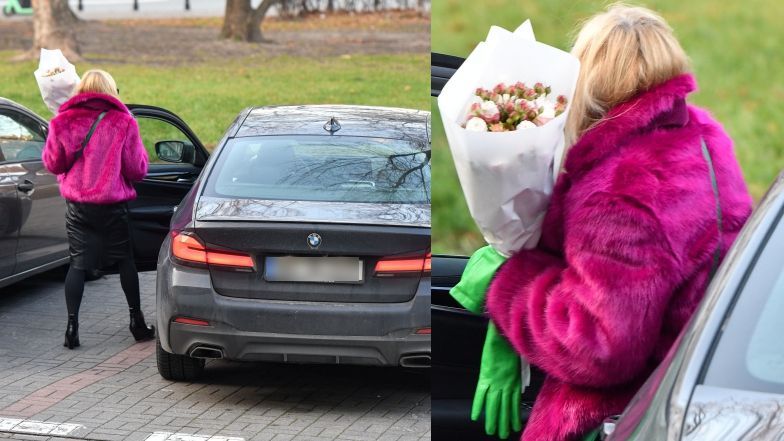 Monika Olejnik w fuksjowym futrze