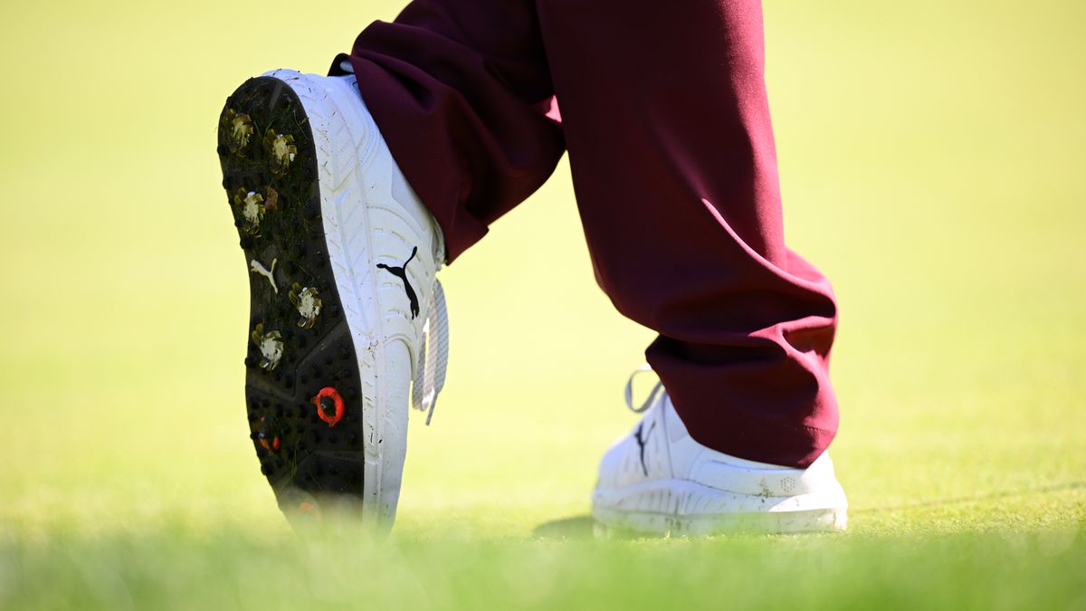 PARIS, FRANCE - SEPTEMBER 18: A detailed view of the Puma shoes of Angel Hidalgo of Spain on day one of the FedEx Open de France 2025 at Golf de Saint-Nom-la-Breteche on September 18, 2025 in Paris, France. (Photo by Stuart Franklin/Getty Images)