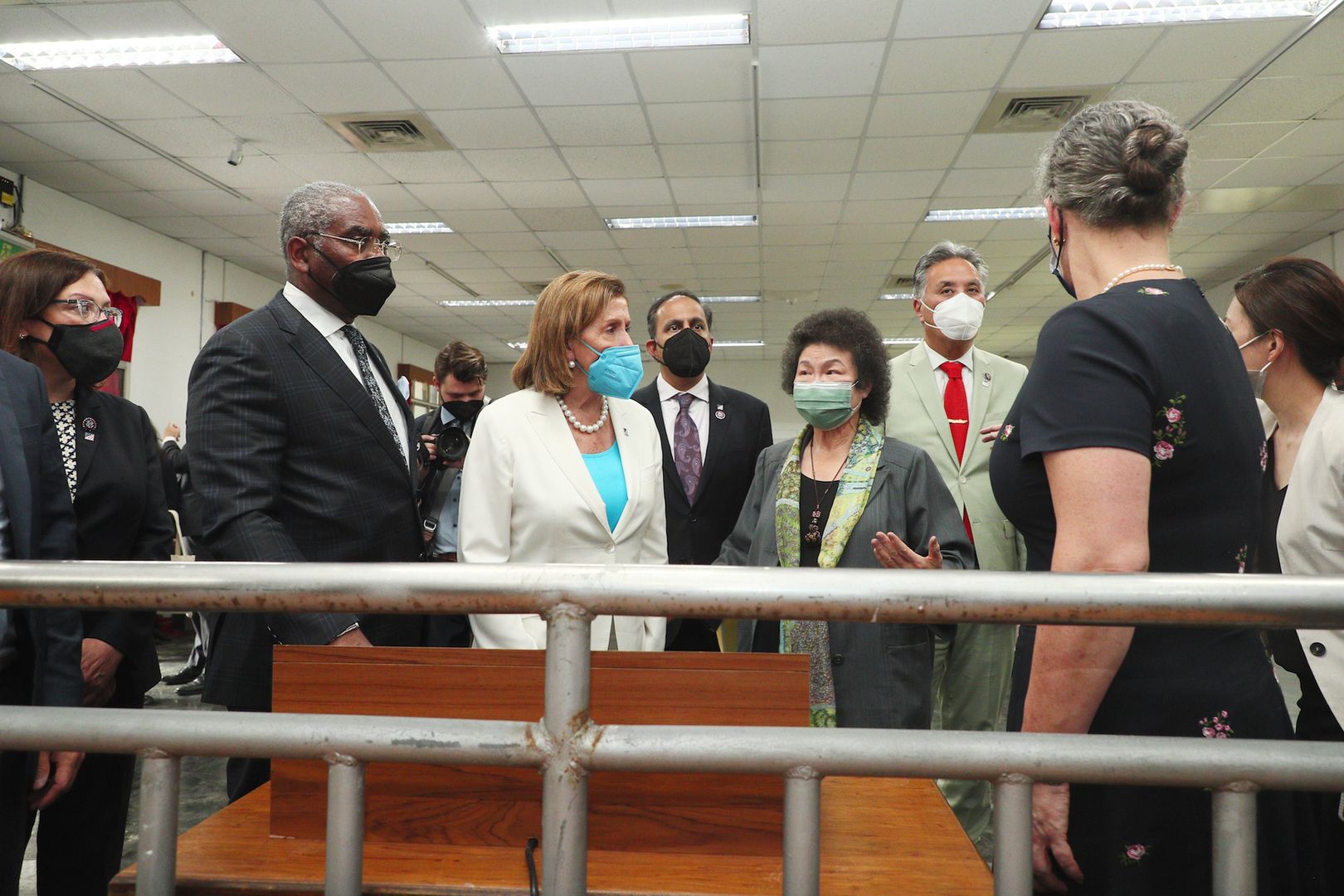 NEW TAIPEI, TAIWAN - AUG 03: (----EDITORIAL USE ONLY - MANDATORY CREDIT - "TAIWANESE FOREIGN MINISTRY / POOL" - NO MARKETING NO ADVERTISING CAMPAIGNS - DISTRIBUTED AS A SERVICE TO CLIENTS----) US House Speaker Nancy Pelosi (3rd L) visits Jing-Mei White Terror Memorial Park in New Taipei, Taiwan on August 3, 2022. US House Speaker Nancy Pelosi met with Taiwanâs President Tsai Ing-wen Wednesday after visiting the island nation's legislature amid persistent warnings by Chinese officials. Tsai conferred Taiwanâs civilian award the Order of the Propitious Clouds with Special Grand Cordon on Pelosi. (Photo by Taiwanese MFA/Anadolu Agency via Getty Images)