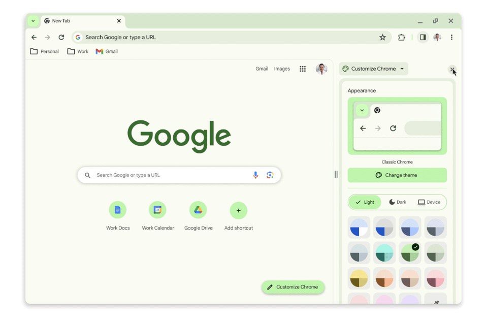 Motywy Material You w Google Chrome