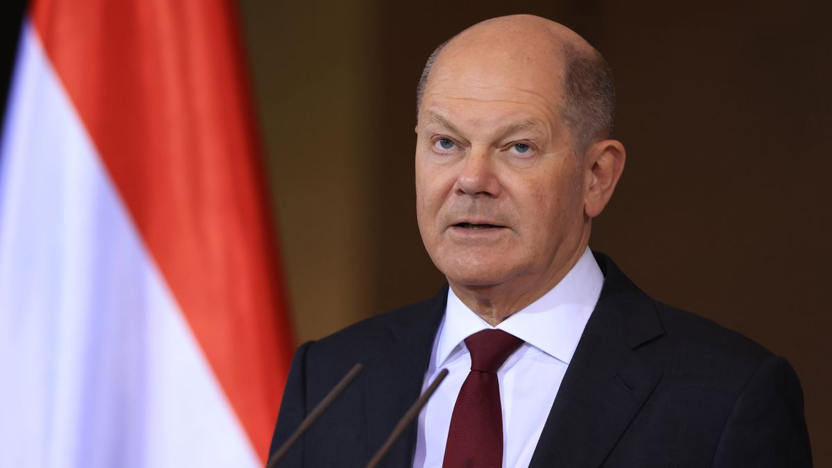 Olaf Scholz, Germany's chancellor, speaks during a meeting with Luc Frieden, Luxembourg's prime minister, at the chancellery in Berlin, Germany, on Monday, Jan. 8, 2024. A violent protest over planned cuts to agriculture subsidies is just the latest evidence of how deeply unpopular the government of Chancellor Scholz has become. Photographer: Krisztian Bocsi/Bloomberg via Getty Images