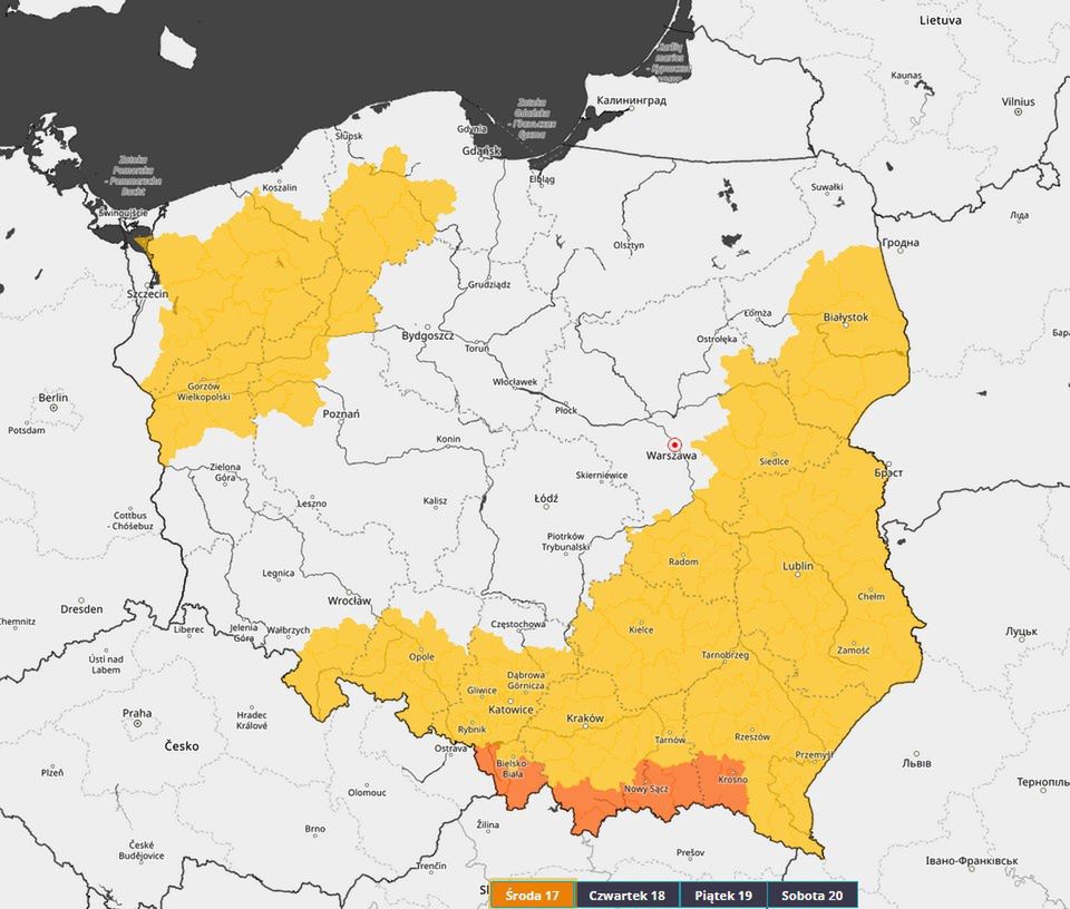 Prognoza zagrożeń IMGW na środę 17 maja