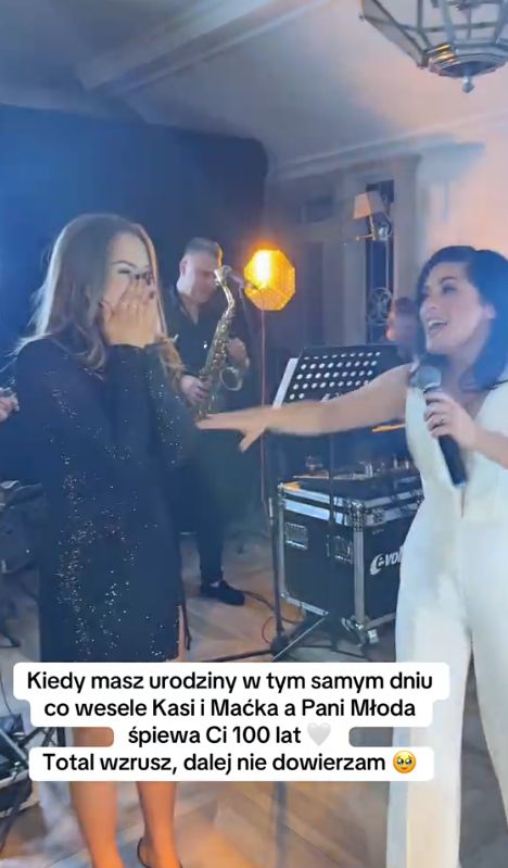 Katarzyna Cichopek śpiewa "sto lat" na weselu