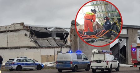 Akcja ratunkowa w Mławie. Psy przeczesują teren gruzowiska