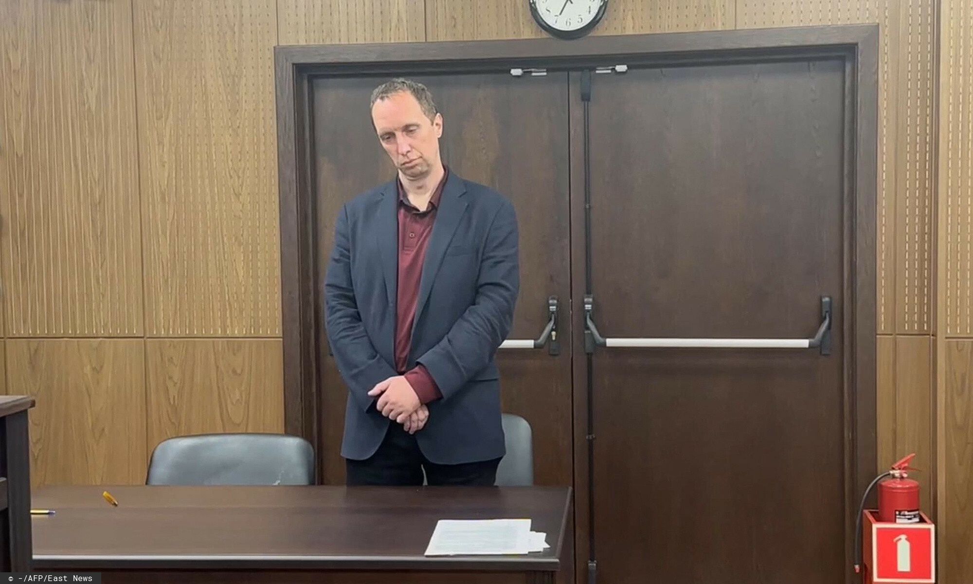 Temporary
(FILES) A screen grab of a TV footage released by Moscow City Court on August 14, 2024, show US citizen Joseph Tater in court as he was sentenced to 15 days in jail for petty hooliganism. A US citizen detained in Russia and due to go on trial this month has been forcibly sent to a psychiatric hospital, TASS state news agency reported. The 46-year-old man, Joseph Tater, was arrested in Moscow in August 2024 and accused of assaulting a police officer after abusing staff at a hotel. If convicted, he could face up to five years in prison. (Photo by MOSCOW CITY COURT PRESS SERVICE / AFP) / RESTRICTED TO EDITORIAL USE - MANDATORY CREDIT "AFP PHOTO / Moscow City Court " - NO MARKETING NO ADVERTISING CAMPAIGNS - DISTRIBUTED AS A SERVICE TO CLIENTS
-