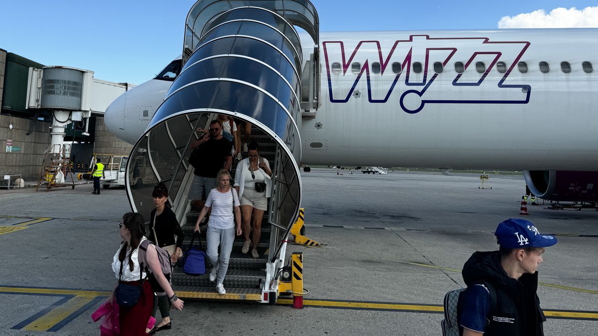 Wizz Air plane is seen at Milan Malpensa Airport in Milan, Italy on September 5, 2025. (Photo by Jakub Porzycki/NurPhoto via Getty Images)
