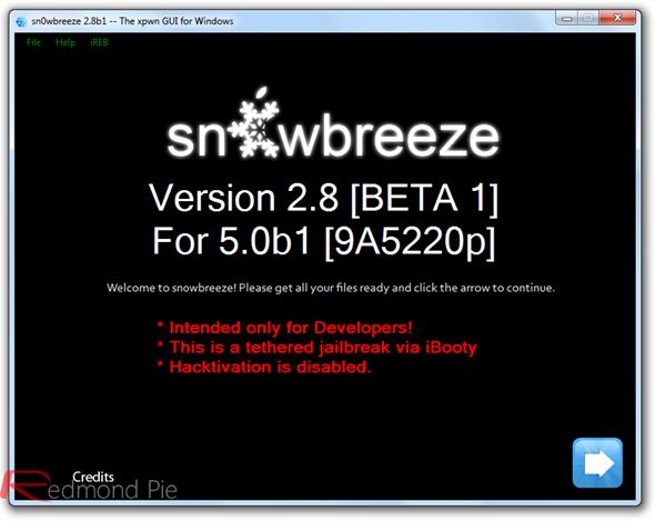 Jailbreak iOS 5 za pomocą sn0wbreeze 2.8 beta 1 1