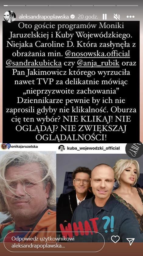 Aleksandra Popławska uderza w Wojewódzkiego