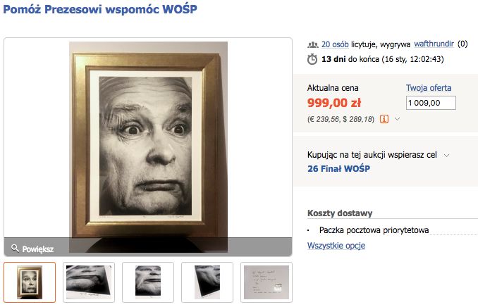 Wojciech Grzędziński wystawił zdjęcie Jarosława Kaczyńskiego na aukcję. Została usunięta 7