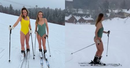 Joanna Moro i Anna Gzyra śmigają na nartach w kostiumach kąpielowych. Fajnie mają? (ZDJĘCIA)