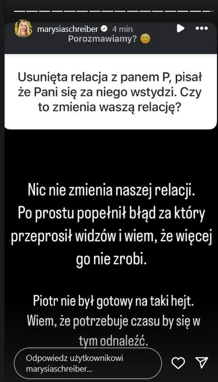 Marianna Schreiber broni Piotra Korczarowskiego przed hejtem 