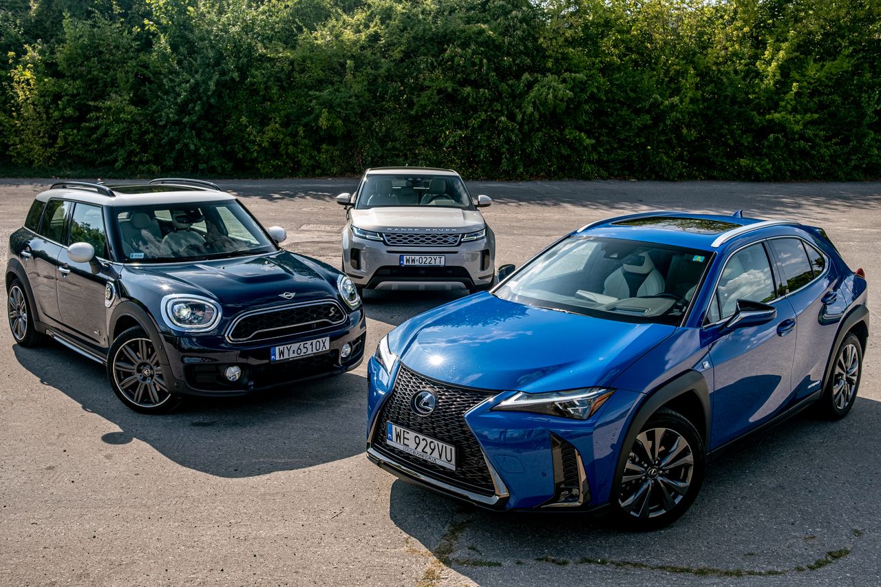 Mini Countryman Cooper S E, Range Rover Evoque D180 i Lexus UX 250h (fot. Błażej Żuławski)