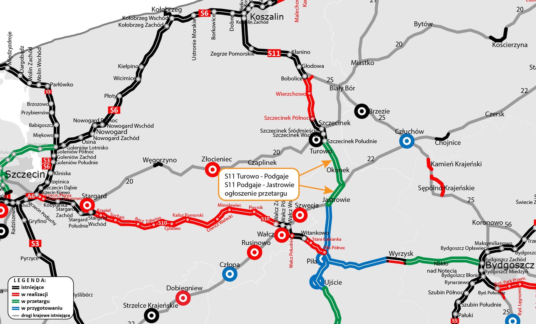 Odcinki S11, na które GDDKiA ogłosiła przetargi
