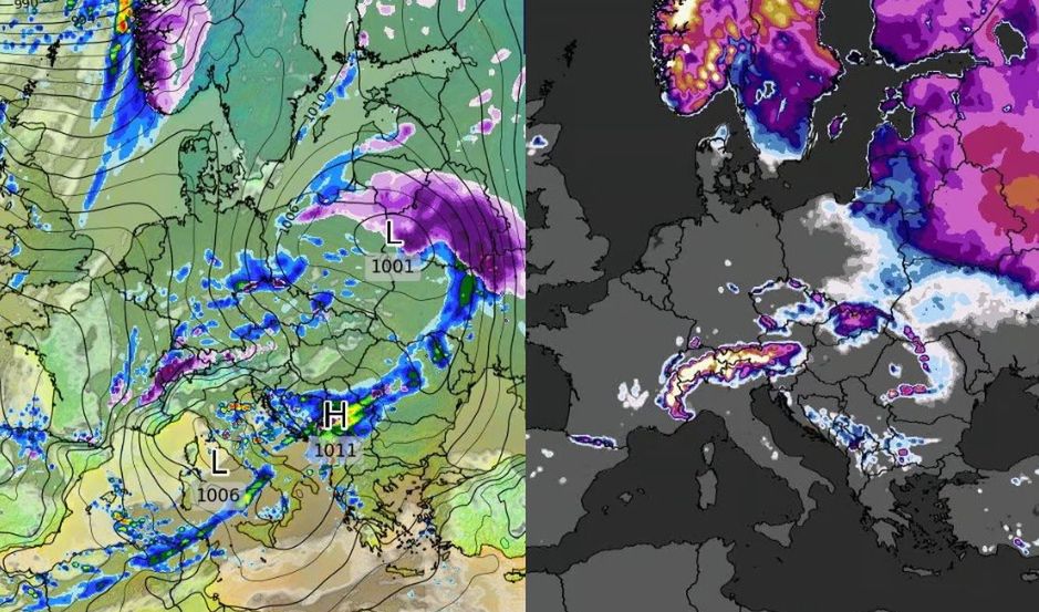 Prognozy na mapach - grubość pokrywy śnieżnej na przyszły tydzień.