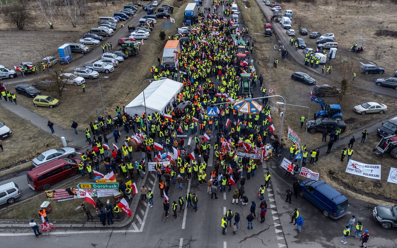 Międzynarodowy protest rolników przy polsko-ukraińskim przejściu granicznym w Dorohusk