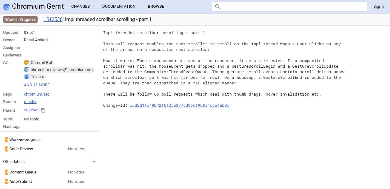 Commit z Chromium Gerrit związany z płynnym przewijaniem.