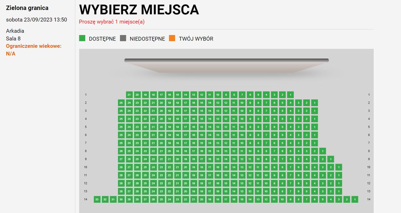 Seans "Zielonej granicy" o 13:50 w sobotę w Cinema City (Arkadia) w Warszawie 