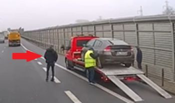 Nagranie z trasy S2. Prawie wpadł pod ciężarówkę