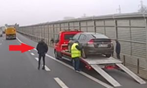 Nagranie z trasy S2. Prawie wpadł pod ciężarówkę