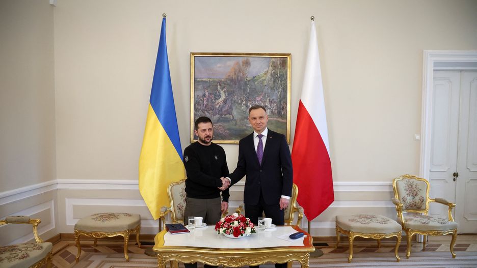 Ukrainian President Zelenskiy pays official visit to Poland
Poland's President Andrzej Duda meets Ukrainian President Volodymyr Zelenskiy at the Presidential Palace in Warsaw, Poland, April 5, 2023.,Image: 767368603, License: Rights-managed, Restrictions: , Model Release: no, Credit line: KACPER PEMPEL / Reuters / Forum
KACPER PEMPEL / Reuters / Forum
diplomacy