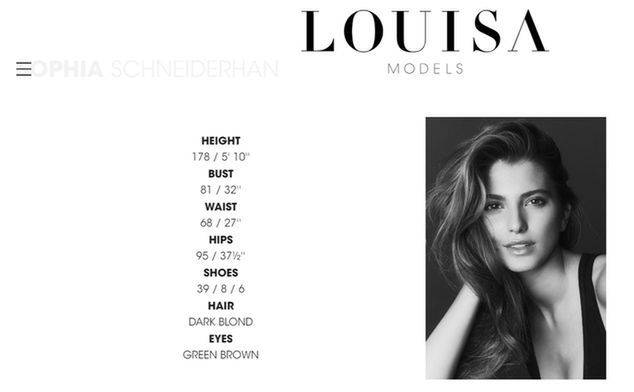 Profil Sophii Schneiderhan na stronie agencji modelingowej