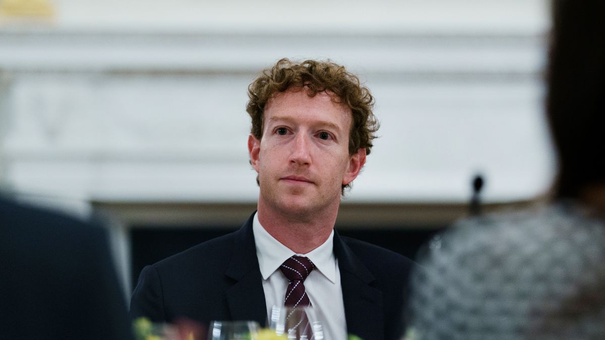 Mark Zuckerberg, chief executive officer of Meta Platforms Inc., during a dinner with tech leaders in the State Dining Room of the White House in Washington, DC, US, on Thursday, Sept. 4, 2025. US President Donald Trump said he would be imposing tariffs on semiconductor imports "very shortly" but spare goods from companies like Apple Inc. that have pledged to boost their US investments. Photographer: Will Oliver/EPA/Bloomberg via Getty Images
