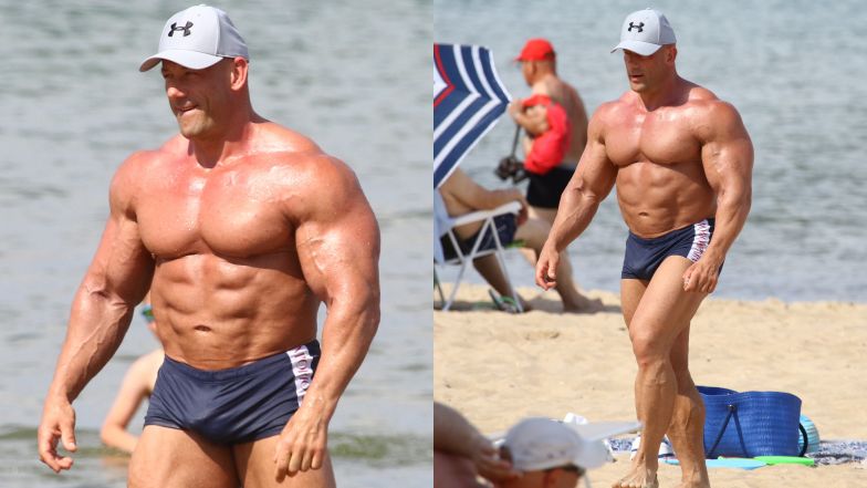 Robert Burneika nad morzem z rodziną