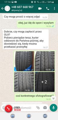 Przykład oszustwa "na OLX" z wykorzystaniem WhatsAppa