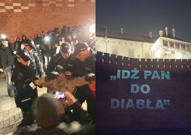 Protesty na Wawelu! Demonstranci zablokowali wjazd Kaczyńskiemu. "Idź pan do diabła!"