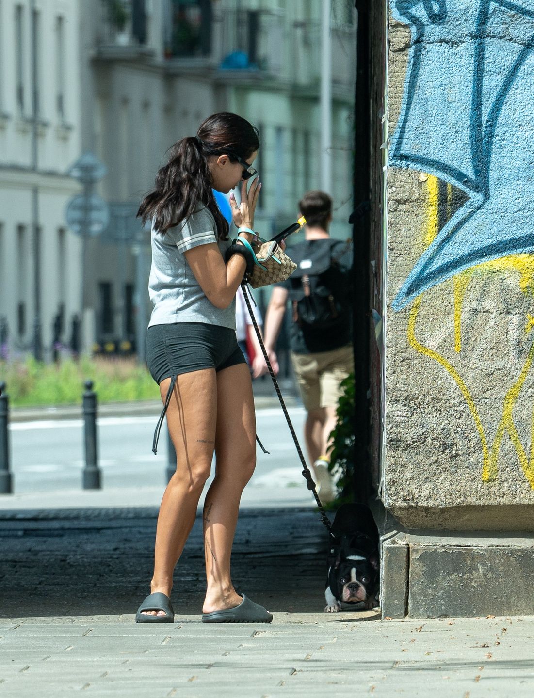 Fagata na spacerze z psem