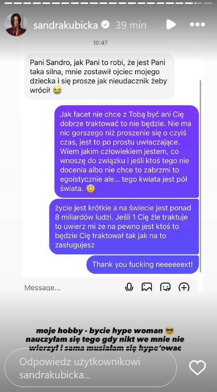 Sandra Kubicka udostępniła rozmowę z fanką