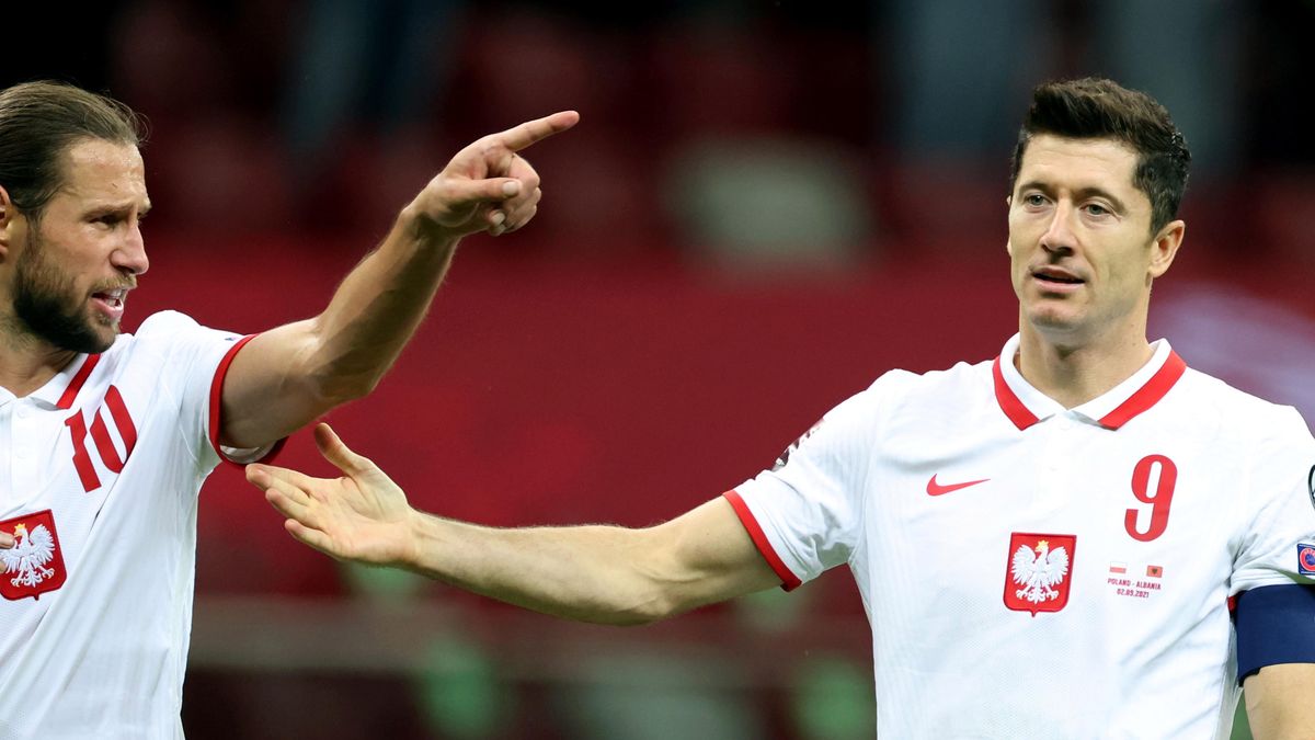 Grzegorz Krychowiak i Robert Lewandowski w trakcie meczu z Albanią (4:1)