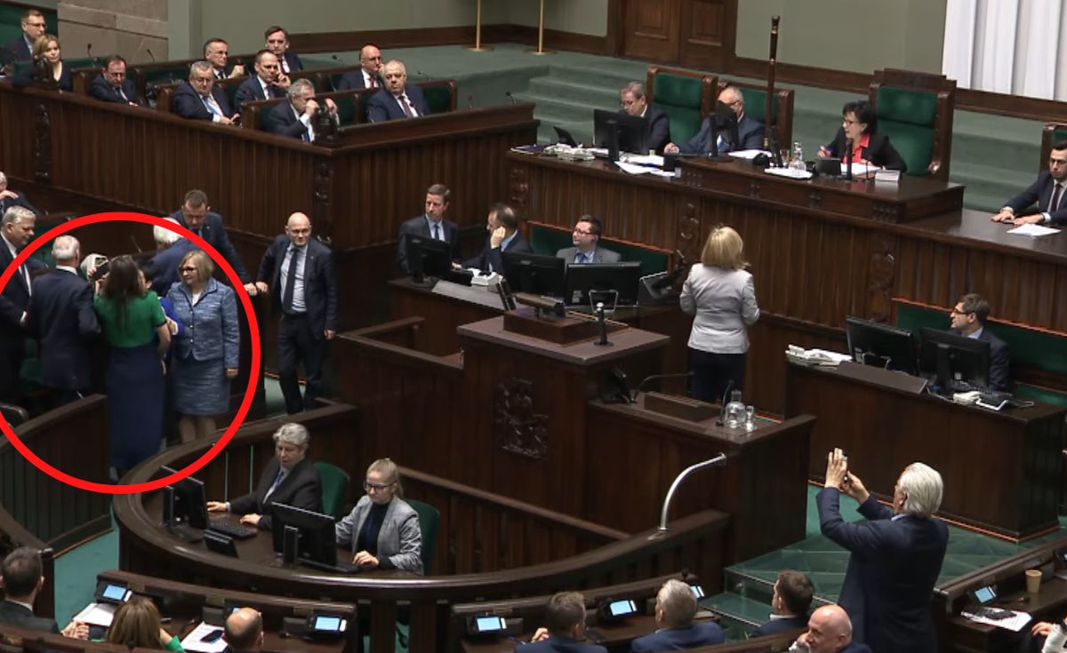 Na zdjęciu kadr z Sejmu - po lewej posłanka Jachira i Kaczyński