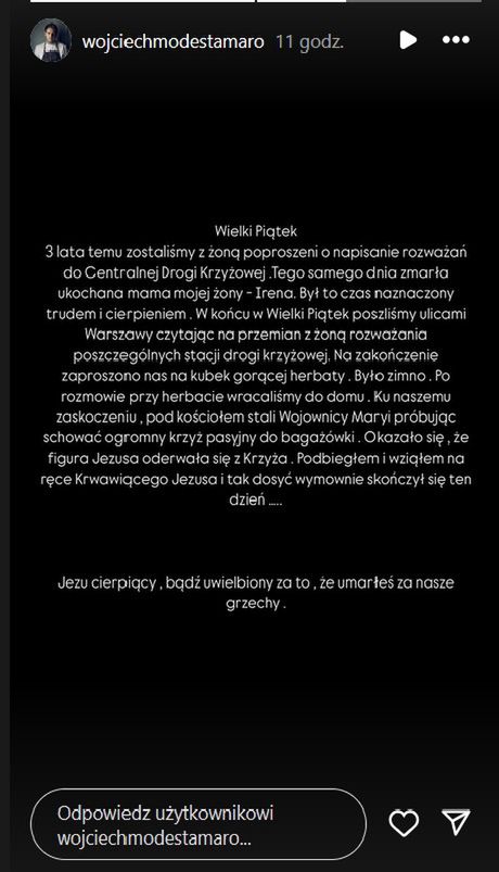 Wojciech Amaro podzielił się doświadczeniem z Wielkiego Piątku 
