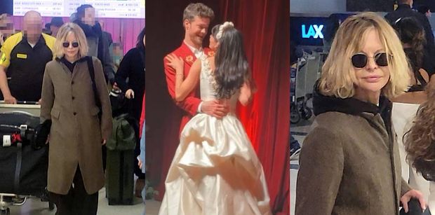 Meg Ryan i jej podrasowane lico wracają ze ślubu (?) syna. Rozpoznalibyście ją na lotnisku? (ZDJĘCIA)