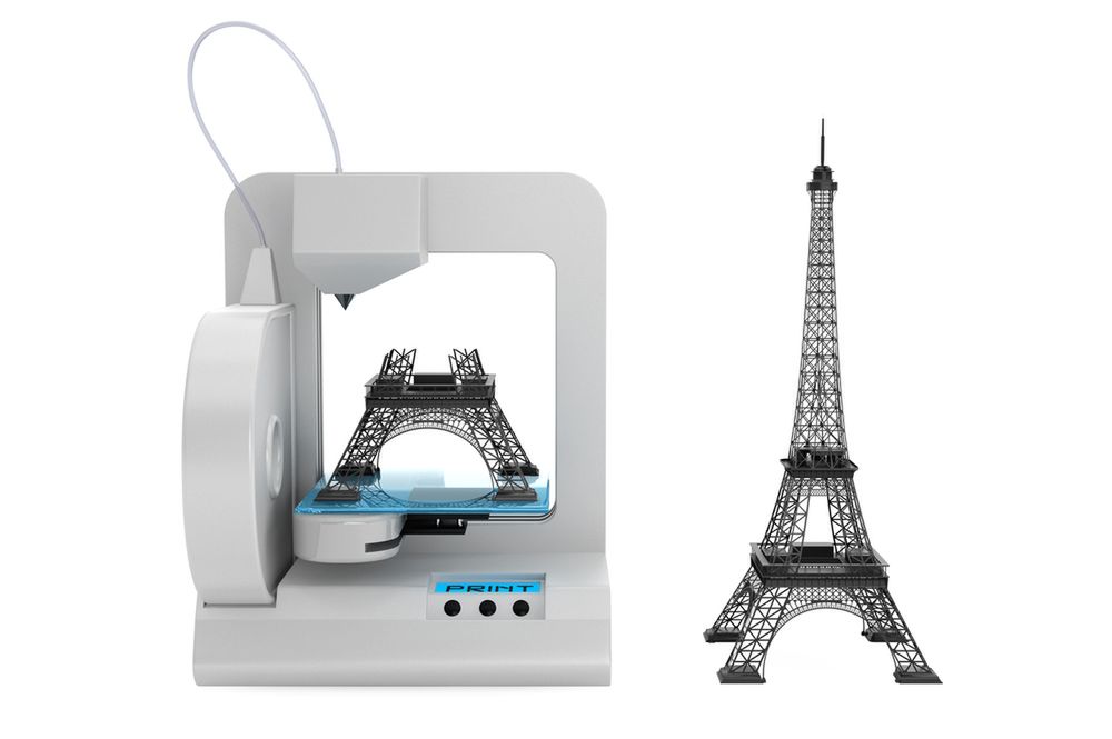Zdjęcie 3d printer build Eiffel Tower Model on a white background pochodzi z serwisu Shutterstock