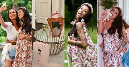 Promienna Maja Hyży z wiankiem na głowie bawi się ze "znanymi" koleżankami na swoim baby shower (ZDJĘCIA)