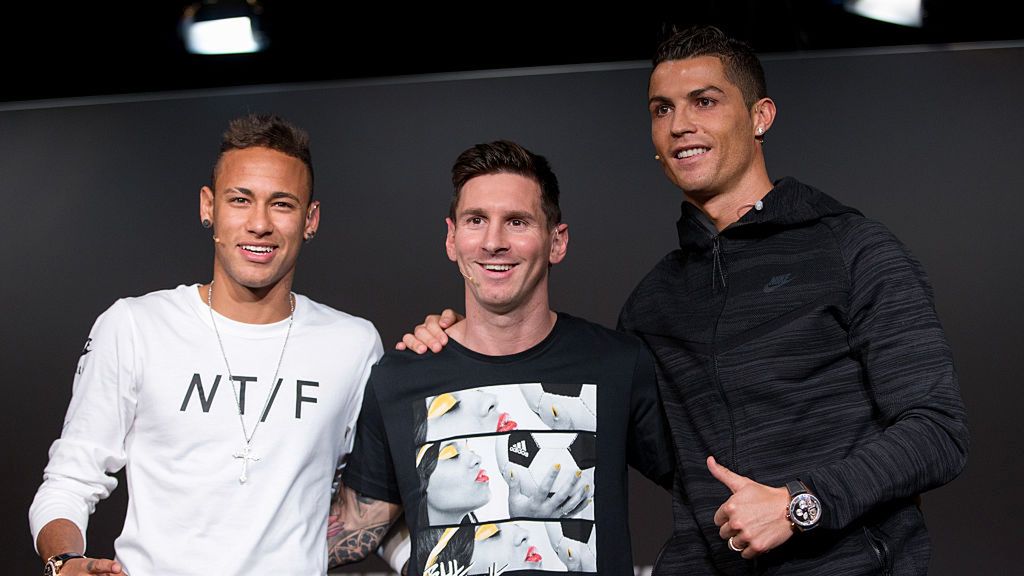 Getty Images / Philipp Schmidli / Na zdjęciu od lewej: Neymar, Leo Messi i Cristiano Ronaldo