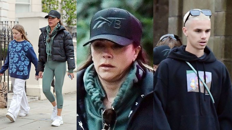 Victoria Beckham na spacerze z Romeo i Harper
