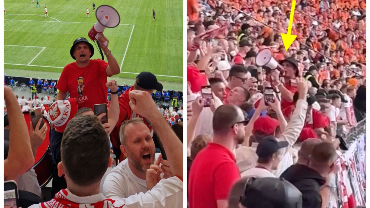 Twitter / X.com/Kanał Sportowy oraz X.com/Sebastian Staszewski / Sławomir Peszko prowadził doping polskich kibiców podczas meczu z Holandią.