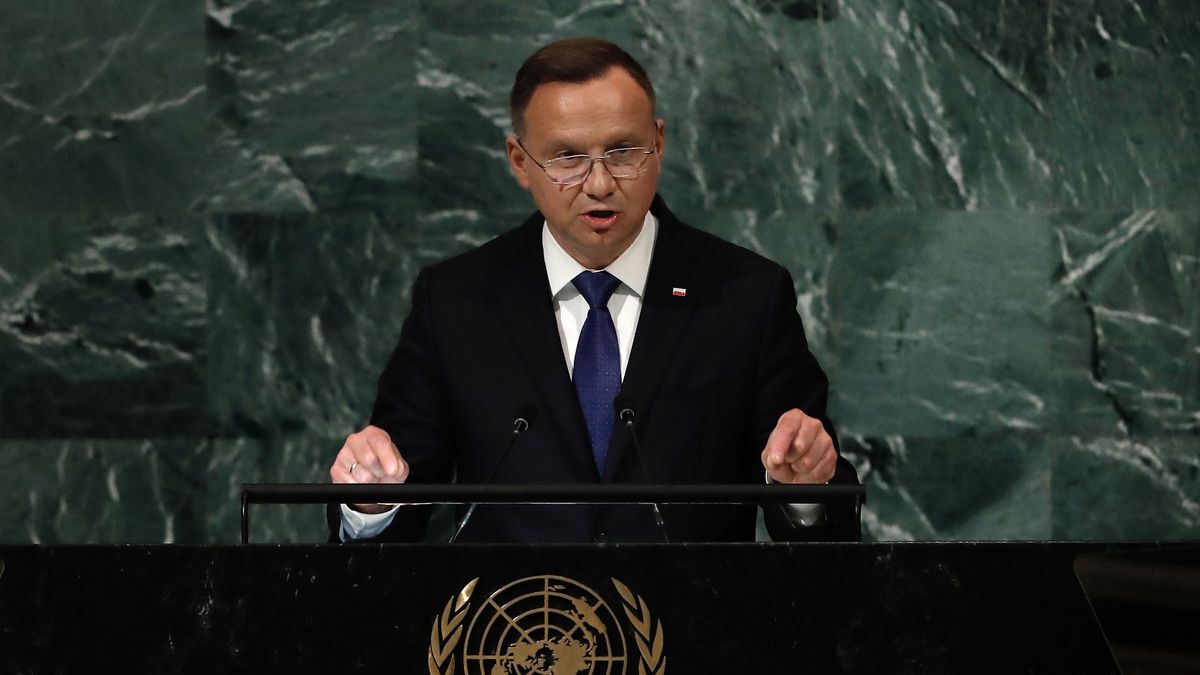 President of the Republic of Poland, Andrzej Duda delivers his address during the 77th General Debate inside the General Assembly Hall at United Nations Headquarters in New York, New York, USA, 20 September 2022. EPA/Peter Foley Dostawca: PAP/EPA.