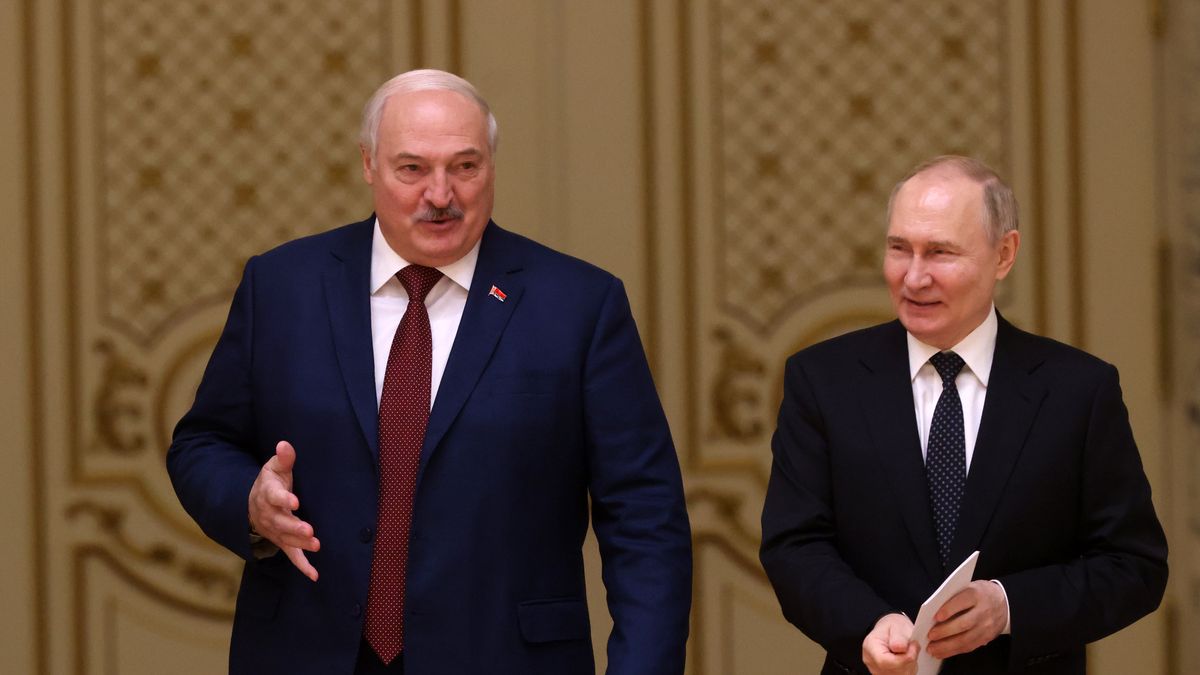 Vladimir Putin Meets Belarusian President Alexander Lukashenko In MinskMINSK, BELARUS - MAY 24 (RUSSIA OUT) Russian President Vladimir Putin (R) and Belarussian President Alexander Lukashenko (L) enter the hall during their meeting at the Palace of Independence,  on May 24, 2024, in Minsk, Belarus. Vladimir Putin is having a two-day visit to Belarus. (Photo by Contributor/Getty Images)Contributor