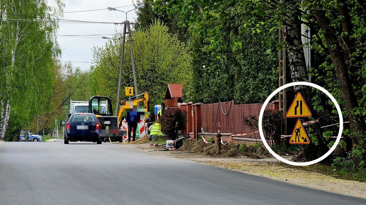 Znaki ostrzegawcze zamontowane na drzewie musiały przykuć uwagę policjantów