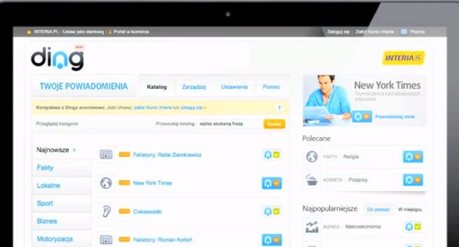 Interia.pl rezygnuje z systemu powiadomień Ding, stawia na webpush