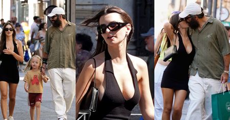 Emily Ratajkowski i jej GŁĘBOKI DEKOLT spacerują po Rzymie. Nie zabrakło też nowego ukochanego i syna modelki (ZDJĘCIA)